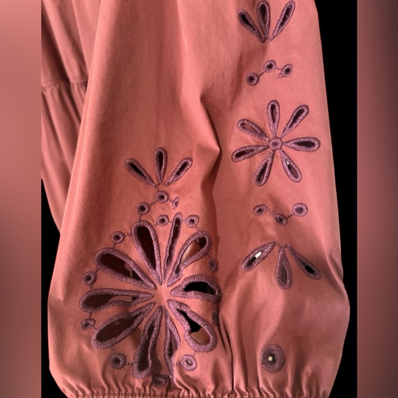 Chico’s Size 3.5 (US 18) Brown Eyelet Midi Dress Boho Pockets Flowy - Picture 6 of 9